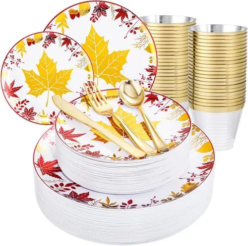 Vista 8 de KIRE - 25 platos de plástico negro y dorado para invitados de Halloween con diseño de calabaza sonriente, incluye 50 piezas de platos negros, 150