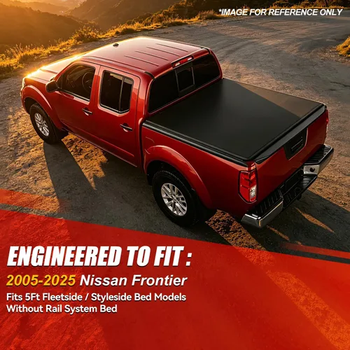 Vista 7 de Cubierta suave de tres pliegues compatible con Nissan Frontier 2005-2021 Fleetside cama de 5 pies sin sistema de riel de cama, cubierta de vinilo