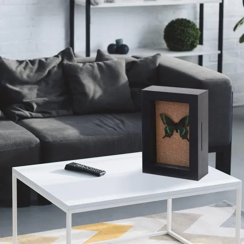Vista 3 de Caja de sombra de 5 x 7, tamaño de pantalla de 4 x 6 pulgadas, marco de caja de sombra con ventana de cristal, vitrina pequeña con bisagra, mini