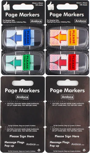Vista 2 de Please Sign Here Message Flags Assorted Color, 400 Pages Total, 0.98 x 1.77 Inch Wide, Easy to Post, 50 Flags/Dispenser, 8 Dispensers/Pack