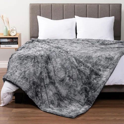Vista 13 de PAVILIA - Manta de piel sintética reversible con diseño tie-dye color negro, suave, mullida y cálida, mantas y cobijas de sherpa para cama, manta