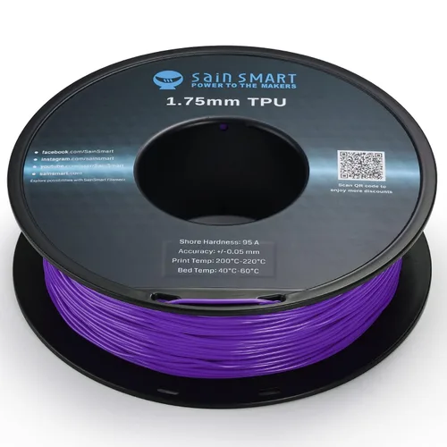 Vista 5 de SainSmart - Filamento de impresión 3D flexible de TPU, 1.75 mm, 0.8 kg, precisión dimensional +/- 0.05 mm, Kaoss Violeta