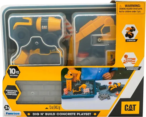 Vista 5 de CAT Dig N Build Juego de Concreto Moldeable - Compuesto de Concreto Moldeable de 12 onzas, Grúa, 2 Vehículos de Máquinas Pequeñas, Moldes