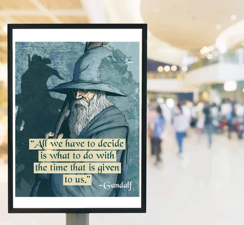 Vista 2 de Gandalf - Póster con cita – 16 x 20 – Laminado – Tolkien – Motivador – Inspirador – Mente de crecimiento – Decoración de aula – El Señor