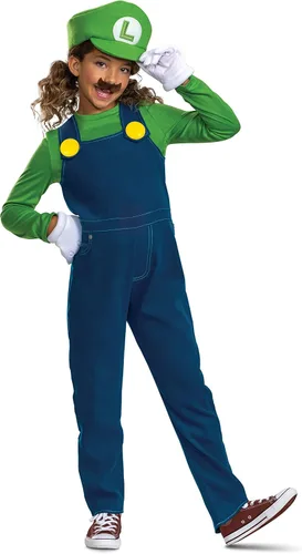 Vista 5 de Disfraz de Nintendo Super Mario Bros, con licencia oficial de Super Mario Bros. Disfraz y accesorios para niños Luigi