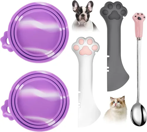 Vista 11 de Juego de 5 tapas y cucharas para latas de comida para mascotas, fundas de silicona para latas de comida para perros y gatos 2 lids fit most cans