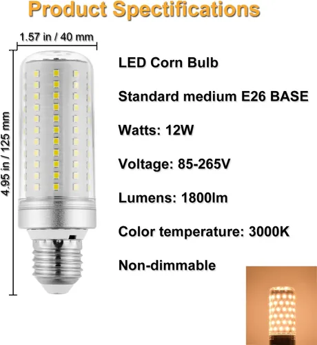 Vista 2 de RAYHOO - Bombillas LED incandescentes de 12 W equivalentes a 100-150 vatios, base E26/E27, 1800 lúmenes, ultra brillante, no regulable, paquete de 2