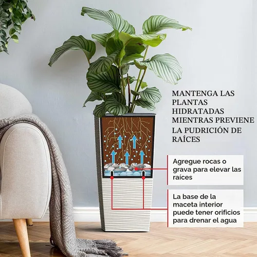 Vista 6 de Mueller Janska M-Resin - Macetero alto resistente, planta grande para interiores y exteriores, árbol, maceta de flores, juego de 2 piezas, 27.5 Beige