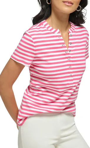 Vista 4 de Calvin Klein Women's Comfortable Snap Detail Crew Neck Striped Short Sleeve