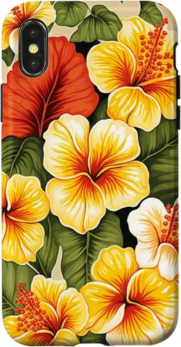 Vista 5 de Hawaiian Tropical Yellow Red Hibiscus Plumeria Case for iPhone 17