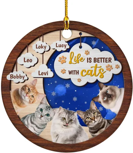 Vista 19 de Meowy Catmas - Divertido sombrero de Papá Noel con foto de gato, adorno de Navidad personalizado, regalos para gato, mamá, papá, lindo árbol