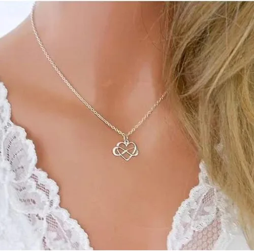 Vista 5 de Collar de corazón infinito para mujer, collar de nudo con dije de corazón de amor