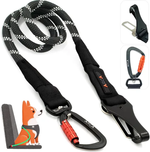 Vista 11 de Cinturón de seguridad para perro Cinturón de seguridad universal para automóvil para mascotas con cuerda de escalada reflectante, mosquetón