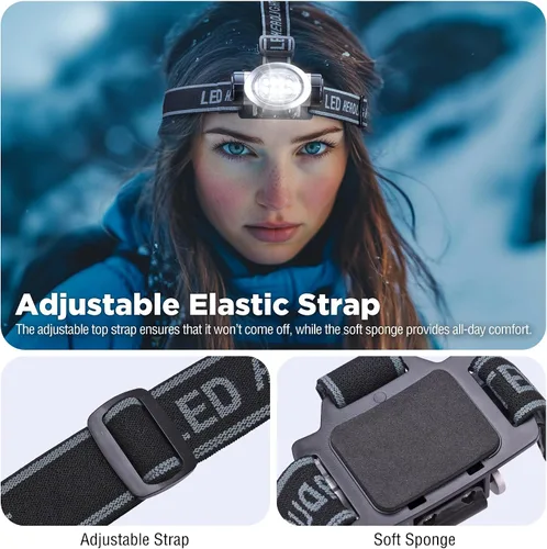Vista 5 de EverBrite Paquete de 5 faros LED, 4 modos de iluminación, cabezal giratorio con diadema ajustable, perfecto para correr, acampar y senderismo