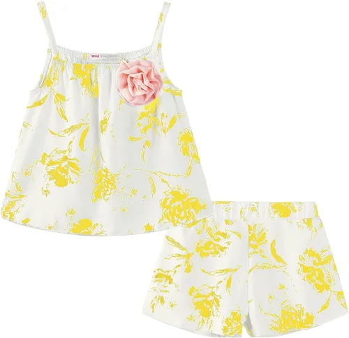 Vista 44 de LittleSpring Conjunto de verano para niñas con camiseta sin mangas y pantalones cortos florales