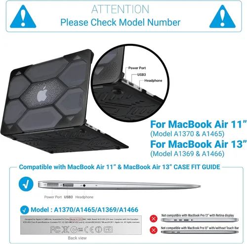 Vista 2 de IBENZER HA11CYBK HA11CYBK - Funda compatible con MacBook Air de 11 pulgadas A1370 A1465, carcasa rígida de alta resistencia para Apple Laptop Mac