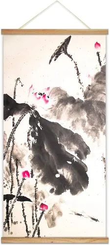 Vista 14 de wall26 Póster colgante de madera enmarcado con hermosas flores de invierno, impresión para el hogar, listo para colgar, 18 x 36 pulgadas
