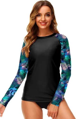 Vista 4 de Deerose Camiseta de natación con estampado UPF 50+ para mujer, camiseta de natación para surf