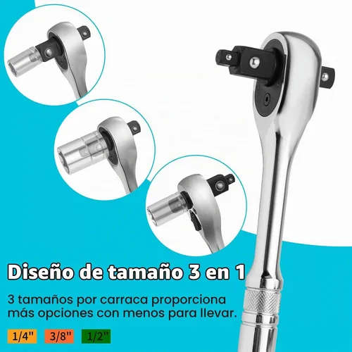 Vista 2 de DURATECH Mango de trinquete 3 en 1, 1/4", 3/8", 1/2", con 2 barras