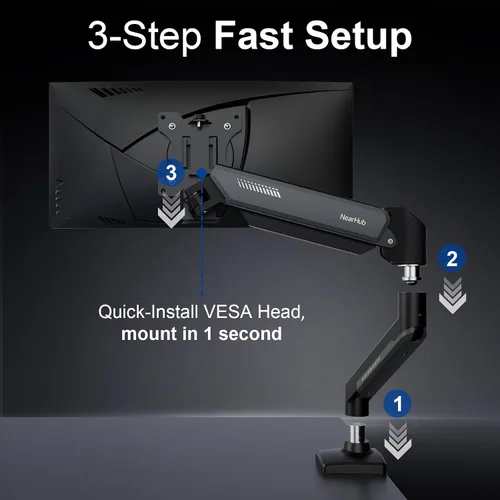 Vista 6 de NearHub Brazo de montaje para monitor único para pantallas de 13-32" hasta 22 libras VESA 75x75/100x100 Base de abrazadera/ojal Organización