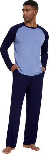 Vista 3 de WiWi Conjunto de pijama de bambú de manga larga para hombre, ropa de dormir de punto cómoda de 2 piezas, conjuntos de ropa de descanso