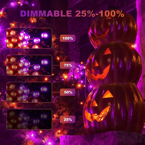 Vista 6 de Chuya - Cadena de luces LED para Halloween de 105 pies; tira de 300 luces LED de color naranja y morado, con enchufe de extremo a extremo