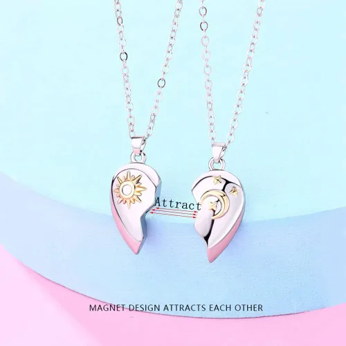 Vista 3 de Collar de pareja anillos para mujeres y hombres, collares a juego con corazón para parejas, novias y novias, regalo para el día de San Valentín