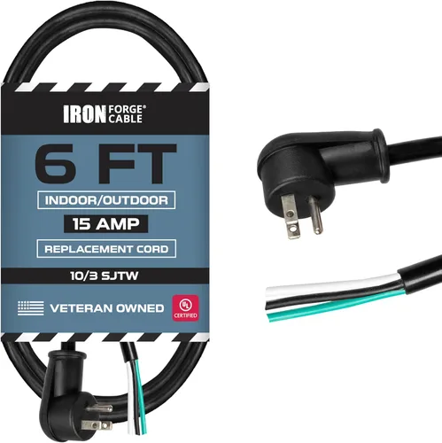 Vista 12 de Iron Forge Cable Cable de alimentación de calibre 12 de 3 pies, 15 amperios negro resistente, cable SJT de 3 clavijas de 12/3 clavijas con extremo