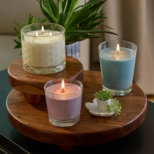 Vista 6 de Root Candles Velas perfumadas de mezcla de cera de abeja con panal de abeja hecha a mano, 12 onzas, 3 mechas, niebla de sal y arena