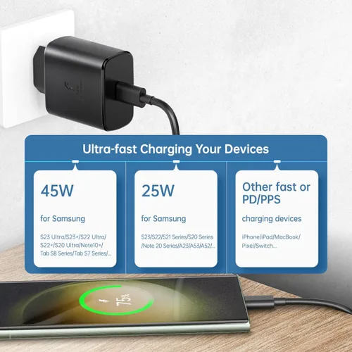 Vista 3 de 45W Europa Super Fast Charger Europeo Travel Plug Adaptador para Samsung Galaxy S26 S25 S24 S23 S22 Ultra Plus iPhone MacBook UE Adaptador
