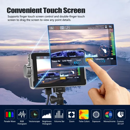 Vista 2 de VILTROX DC-550 Lite - Monitor de campo de cámara DSLR con pantalla táctil de 5.5 pulgadas con batería/parasol para sombrilla, 400Nits 1920X1080 IPS