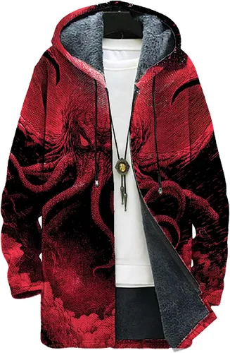 Vista 25 de Mens Hooded Cardigan Japanese Art Zip Up Long Sleeve Sweater Hoodie Dragon Print Coat with Pockets