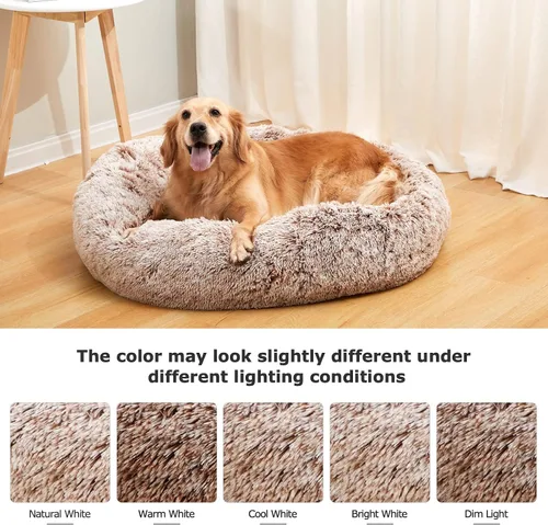Vista 8 de Bedfolks Cama calmante en forma de dona, camas redondas y esponjosas de 23 pulgadas para perros pequeños, lavable a máquina, antiansiedad, cama