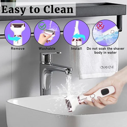 Vista 8 de Wet & Dry - Maquinilla de afeitar eléctrica para mujeres y hombres, afeitadora eléctrica recargable 4 en 1 con pantalla LED y removedor de vello