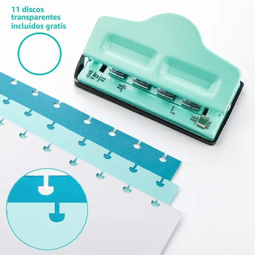 Vista 2 de Gocreate Mint Planner Hole Punch 11 discos de encuadernación suministrados ajustable para planificadores felices encuadernados en disco, perfora tu