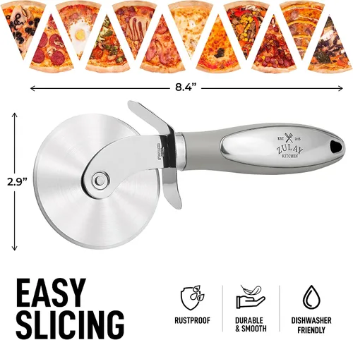 Vista 2 de Zulay Kitchen Cortador de pizza de alta calidad, rueda de acero inoxidable duradera, fácil de limpiar, fácil de usar, súper afilado con mango