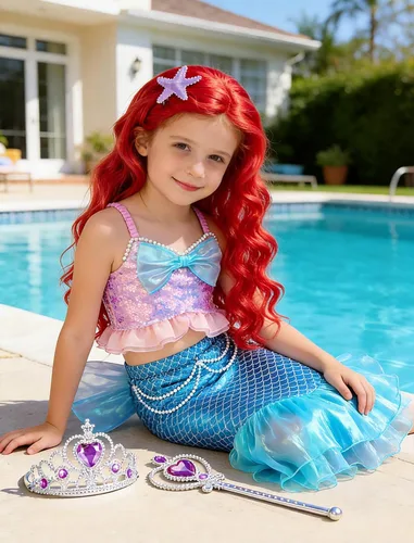 Vista 8 de G.C Disfraz de sirena para niñas de 2 a 7 años, fiesta de princesa, Halloween, cumpleaños, cosplay