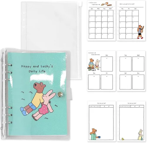 Vista 23 de Monolike A5 FALL IN NEWTRO Ver.2 Diary Set, Be full of happiness - Academic Planner Weekly & Monthly Planner with PVC Cover, Zipper bag, Sticker