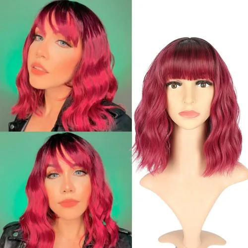 Vista 35 de VCKOVCKO - Peluca de cabello castaño claro rizada con flequillo de aire, onda natural rizada, peluca corta estilo Bob para mujer, longitud hasta