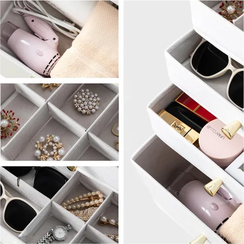 Vista 6 de Lineware Organizador de joyas, organizador de maquillaje de joyería con 4 cajones de joyería, organizador grande de soporte de joyería para aretes