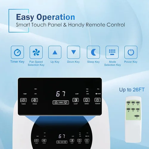 Vista 4 de PETSITE Aire acondicionado portátil 9000 BTU, unidad de refrigeración de CA 3 en 1 con enfriador de aire, ventilador y deshumidificador, pantalla