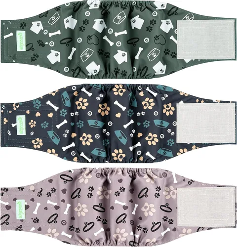 Vista 12 de Pañales para perro macho Wegreeco, lavables (paquete de 2), envoltorio para vientre lavable para perro macho, multicolor/fantasía (JEANS)