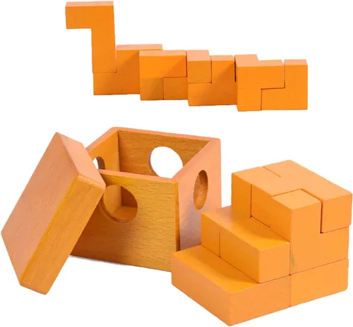 Vista 2 de Rompecabezas de madera en 3D, rompecabezas de madera para el cerebro, rompecabezas de escritorio de regalo, rompecabezas geométrico, intelectual