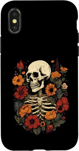 Vista 4 de iPhone 14 esqueleto floral calavera Halloween flores genial diseño gráfico