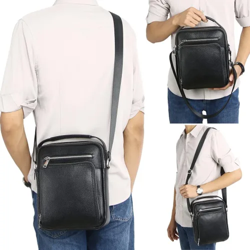 Vista 3 de KPYWZER Bolso de hombro de cuero genuino para hombres pequeños, bolso de mensajero, bolso bandolera bandolera para hombre para negocios