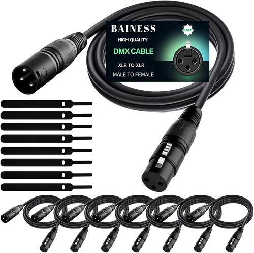 Vista 8 de Cable DMX flexible de 10 pies de señal XLR macho a hembra, cable DMX para iluminación de escenario, luces de DJ, cabezal móvil y accesorios LED par