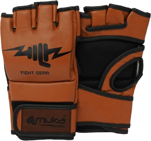Vista 8 de Guantes MMA para hombre, guantes de boxeo con palma abierta, guantes de boxeo de cuero para artes marciales para hombres y mujeres, guantes