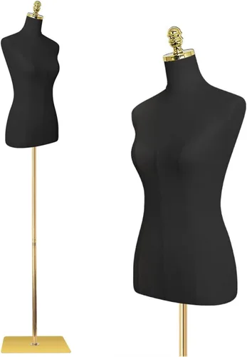 Vista 7 de EaseHome Maniquí con forma de torso, 109-185 cm de altura ajustable, cuerpo femenino de maniquí para exhibición de ropa con soporte de metal y base