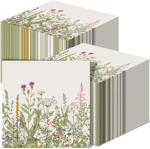 Vista 8 de Sinmoe 200 servilletas de compromiso con flores silvestres con el texto en inglés «He Asked She Said Yes» de papel desechable floral para cóctel