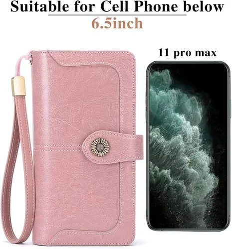 Vista 5 de FALAN MULE Cartera de cuero genuino RFID bloqueo gran capacidad Trifold señoras cartera.